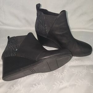 TOMS Kelsey Black Zebra Shimmer Wedge Heels Bootie